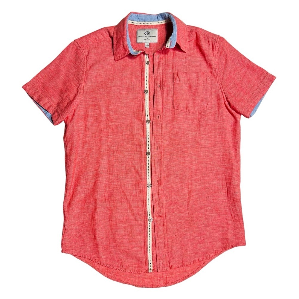 Report Collection Shirt Mens S Coral Good Linen Blend Short Sleeve Nautical